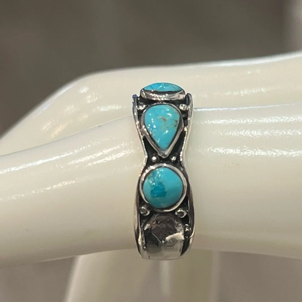 Santa Fe Style Sterling Silver Kingman Turquoise 5 Stone Ring Sz 7